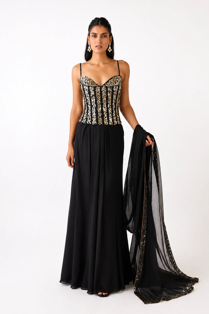 Black Corset Draped Saree Set| Basanti Kapde Aur Koffee