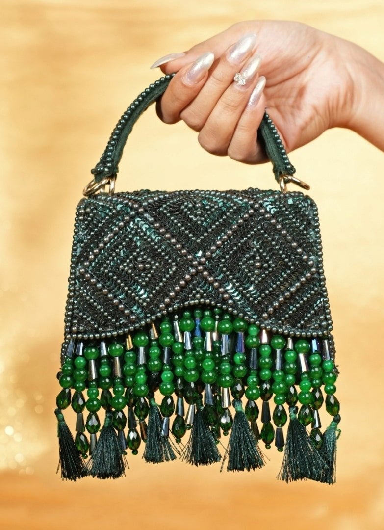Emerald Green Sequin & Bead Embroidered Potli Bag  |Al Falah