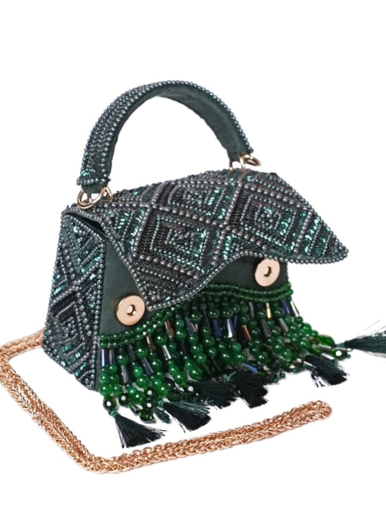 Emerald Green Sequin & Bead Embroidered Potli Bag  |Al Falah