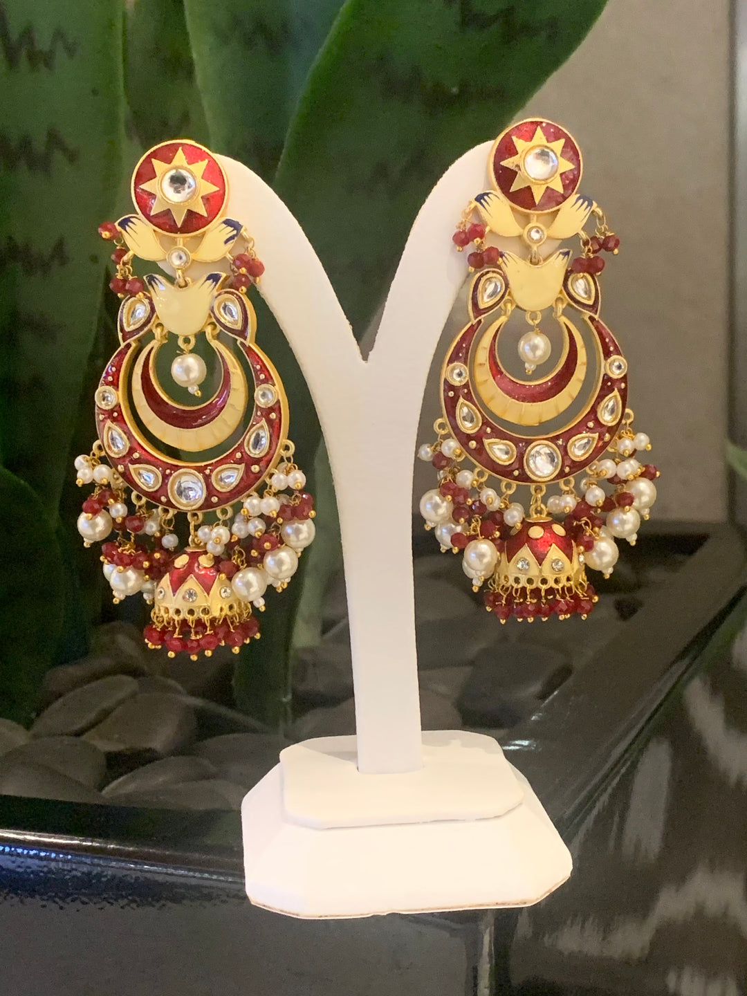 Lavina Red and Yellow Folk Enamel Maang-Tikka and Earrings Set |Inaayat by Divya Taimni