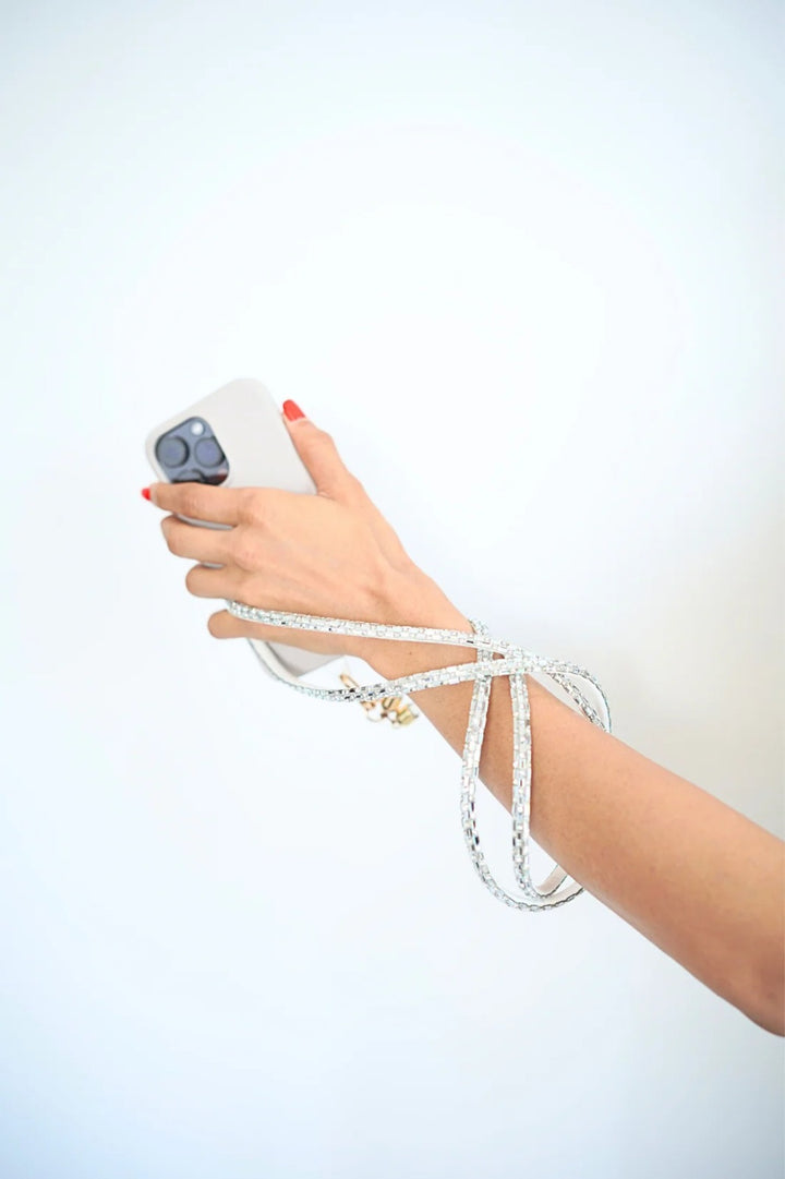 Baguette Crystal Crossbody Phone Lanyard - Silver |Natelzee