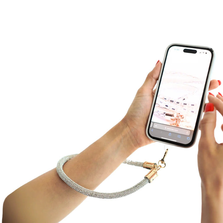 Chunky Crystal Phone Wristlet - Silver |Natelzee