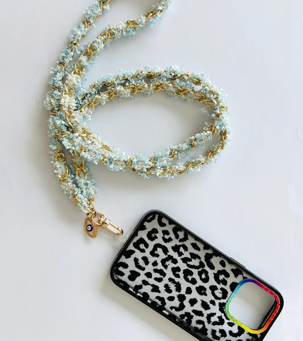 Light Blue Tweed Link Interwoven Crossbody Lanyard |Natelzee