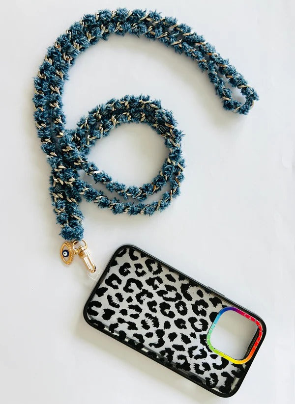 Dark Denim Link Interwoven Crossbody Lanyard |Natelzee