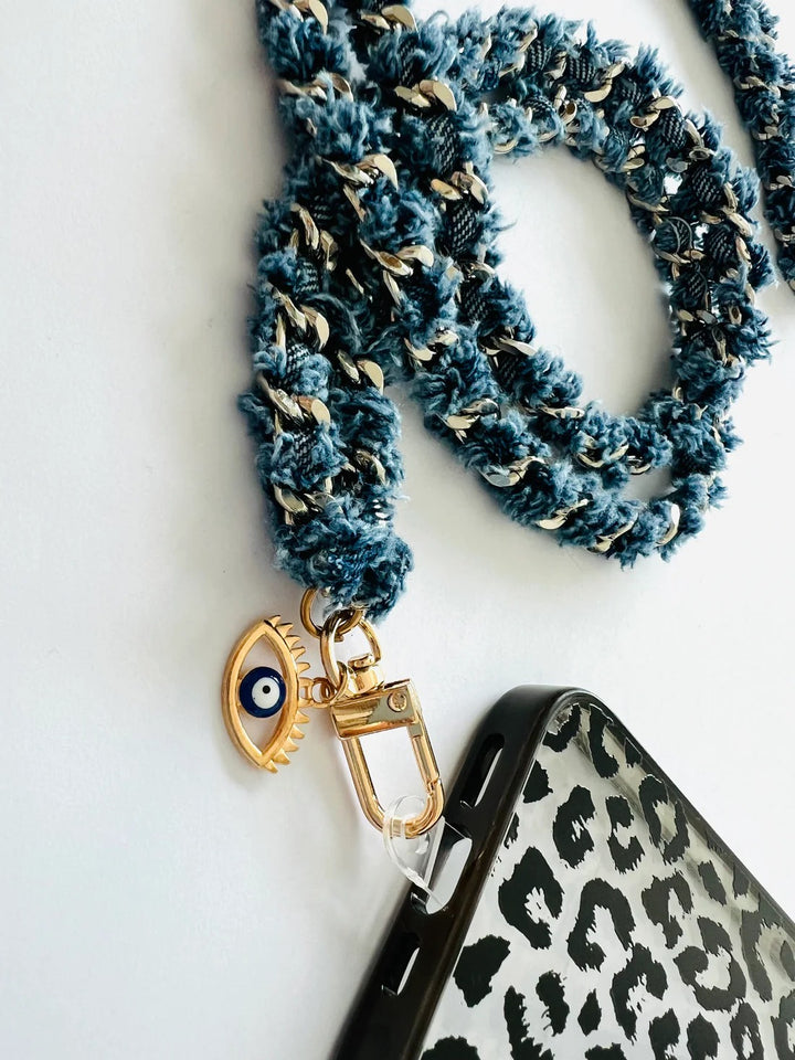Dark Denim Link Interwoven Crossbody Lanyard |Natelzee