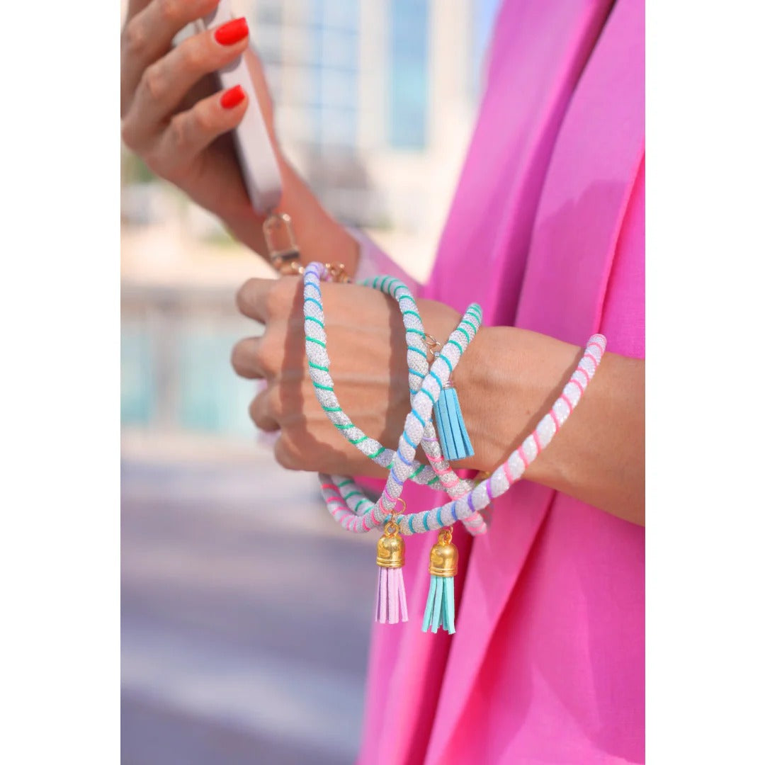Foam Wrapped Crossbody Phone Strap - Silver and Neon |Natelzee