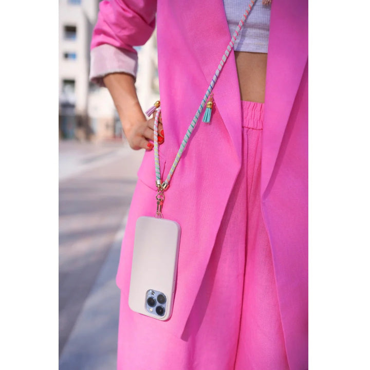 Foam Wrapped Crossbody Phone Strap - Silver and Neon |Natelzee