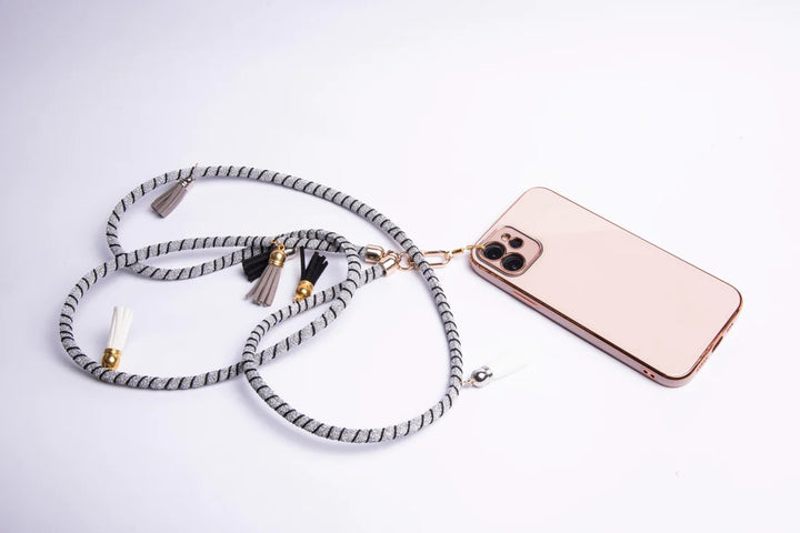 Foam Wrapped Crossbody Phone Strap - Silver and Black |Natelzee