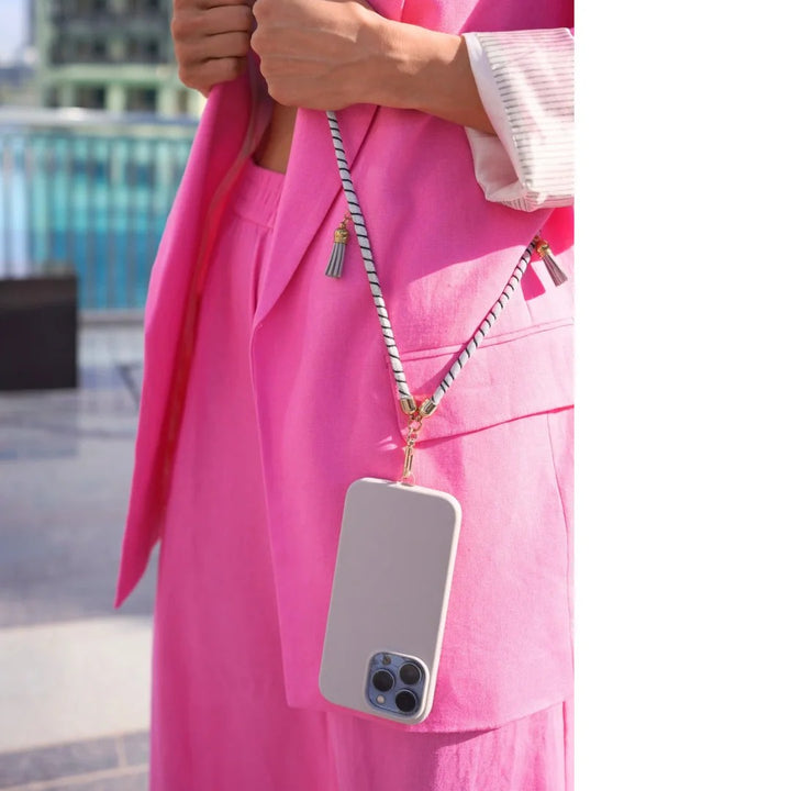 Foam Wrapped Crossbody Phone Strap - Silver and Black |Natelzee