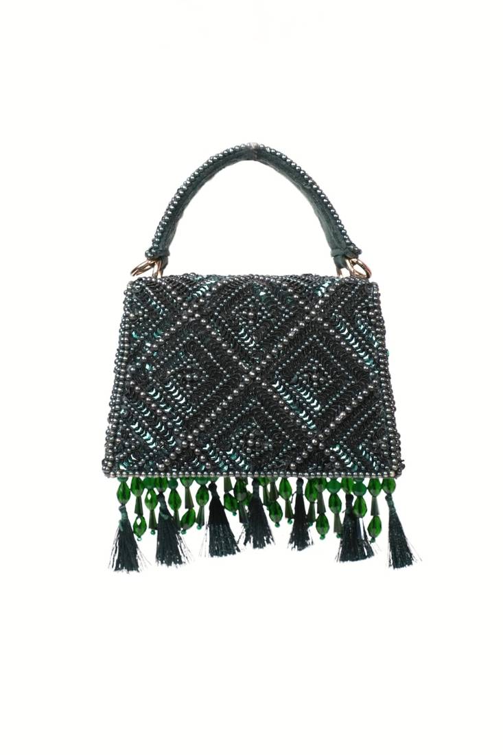 Emerald Green Sequin & Bead Embroidered Potli Bag  |Al Falah