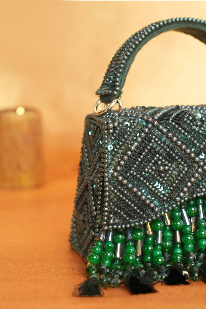 Emerald Green Sequin & Bead Embroidered Potli Bag  |Al Falah