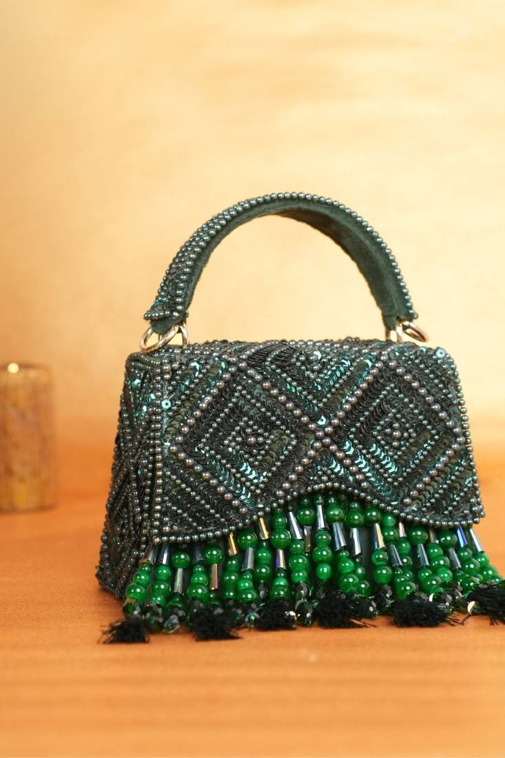 Emerald Green Sequin & Bead Embroidered Potli Bag  |Al Falah