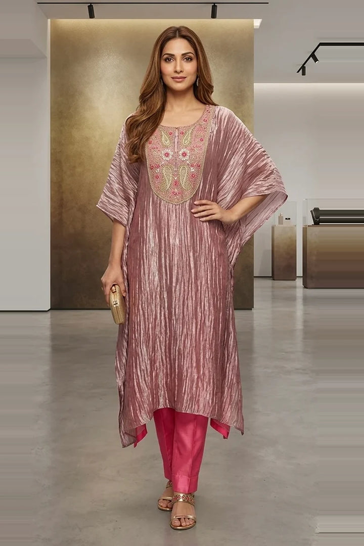 Pink Stillness Embellished Kaftan Set| Basanti Kapde Aur Koffee