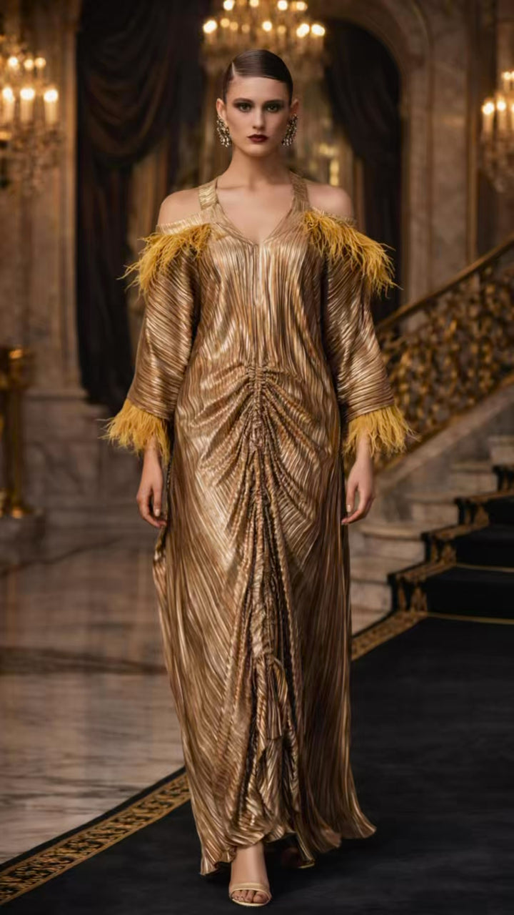 Golden Feather Evening Dress | Pria Kataaria Puri