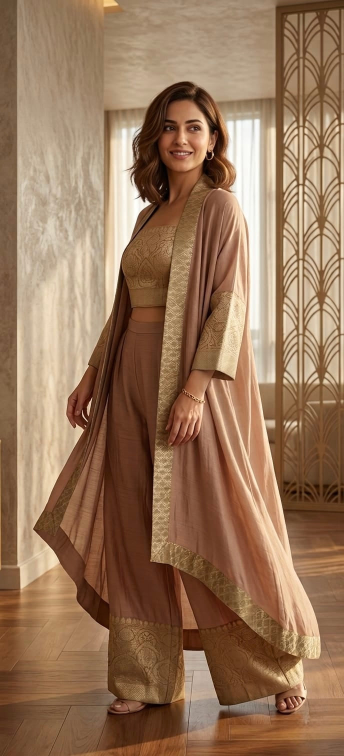 Banarsi Munga Cape Set| Essence by Monika