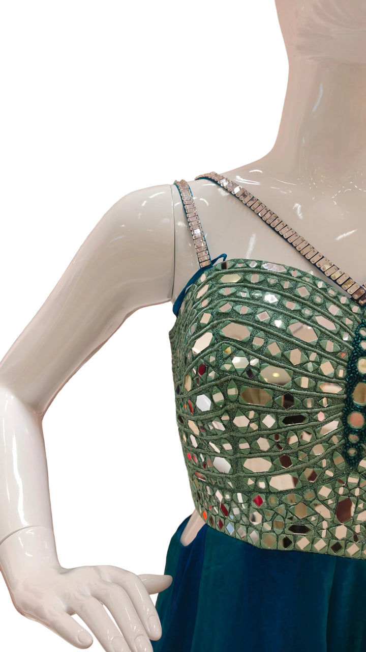 Green and Blue Embellished Jumpsuit| AURAROZE