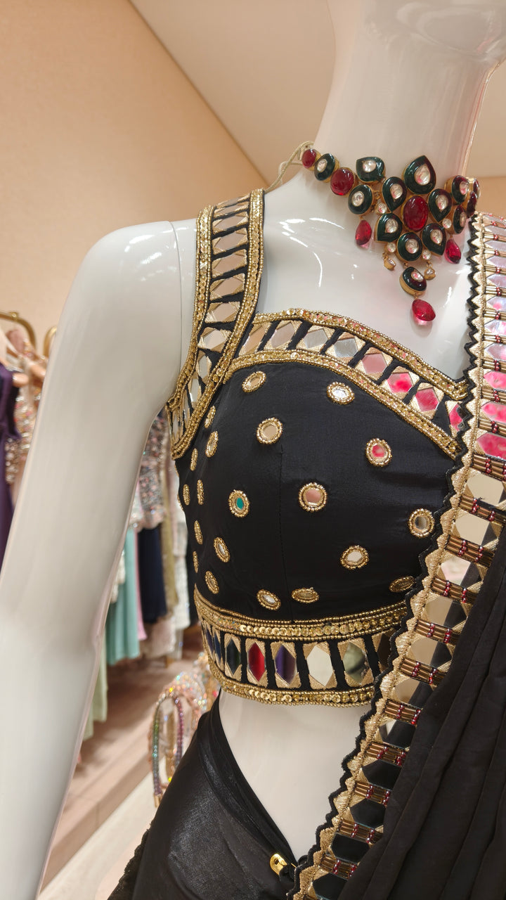 Black Embellished Blouse with Saree| AURAROZE