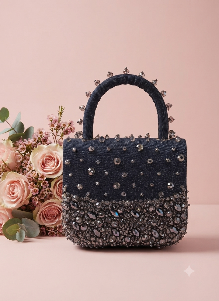 Embellished Denim Top-Handle Handbag| Al Falah