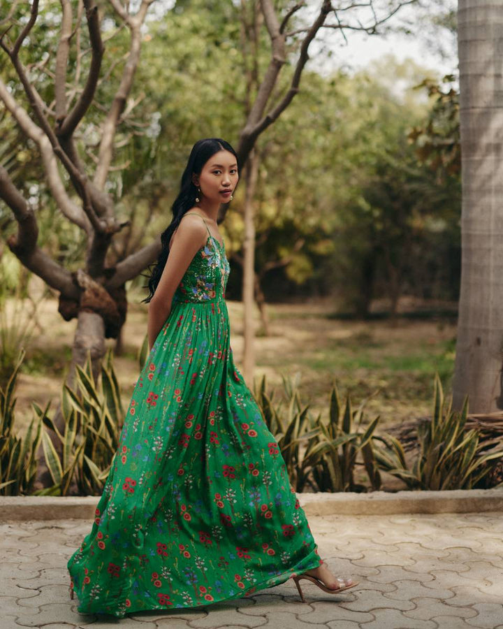 Green Embroidered Maxi Dress| Shruti rawal