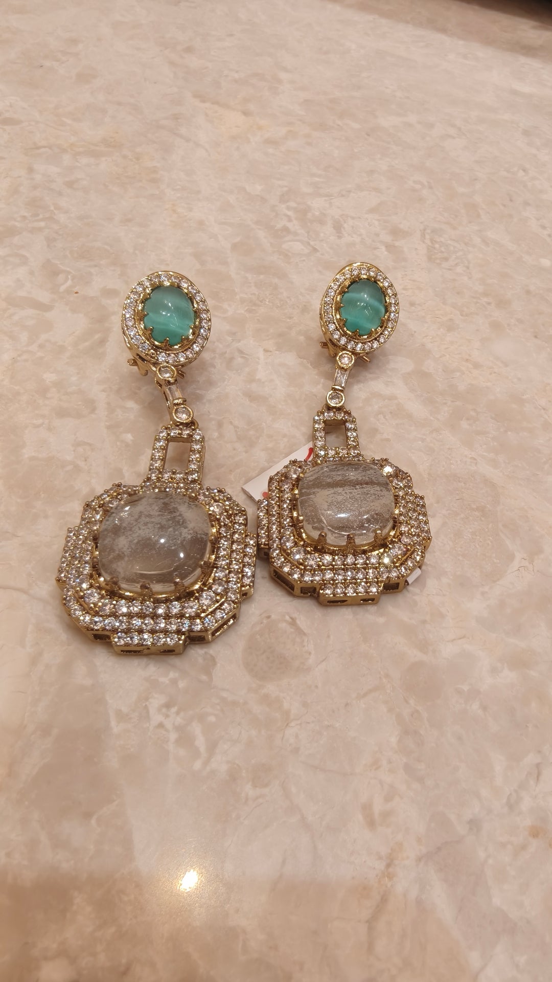 Mint Green & Grey Semi-Precious Stone Dangler Earrings |Vivinia by Vidhi Mehra