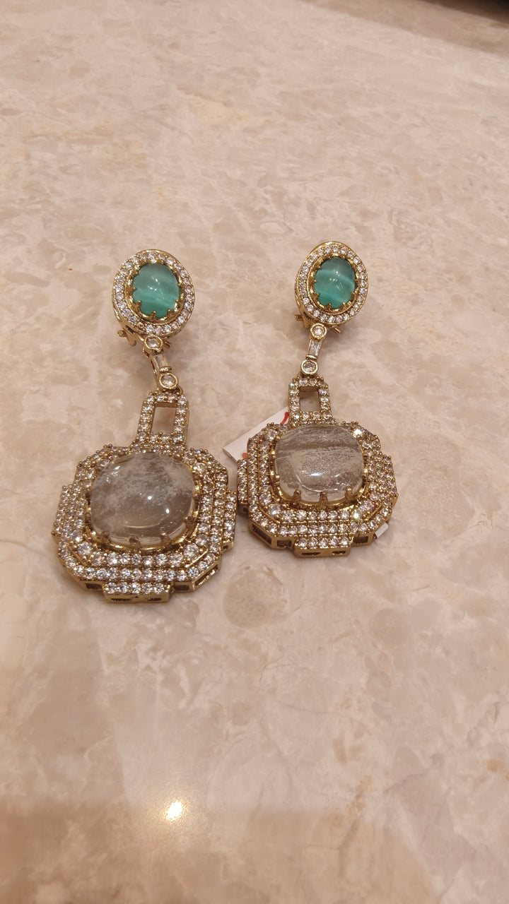 Mint Green & Grey Semi-Precious Stone Dangler Earrings |Vivinia by Vidhi Mehra