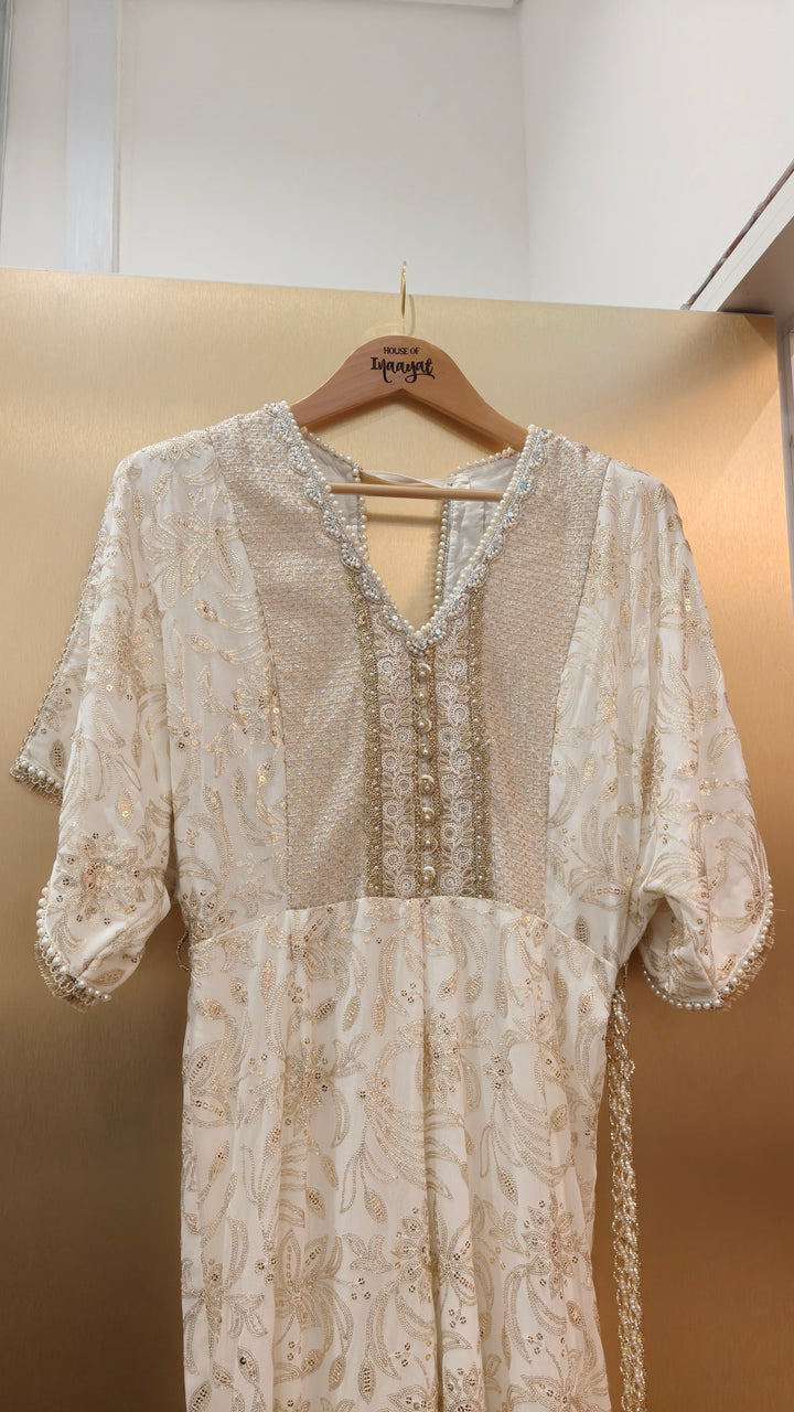 Cream & Gold Jaal Jumpsuit with Belt| Private Collection