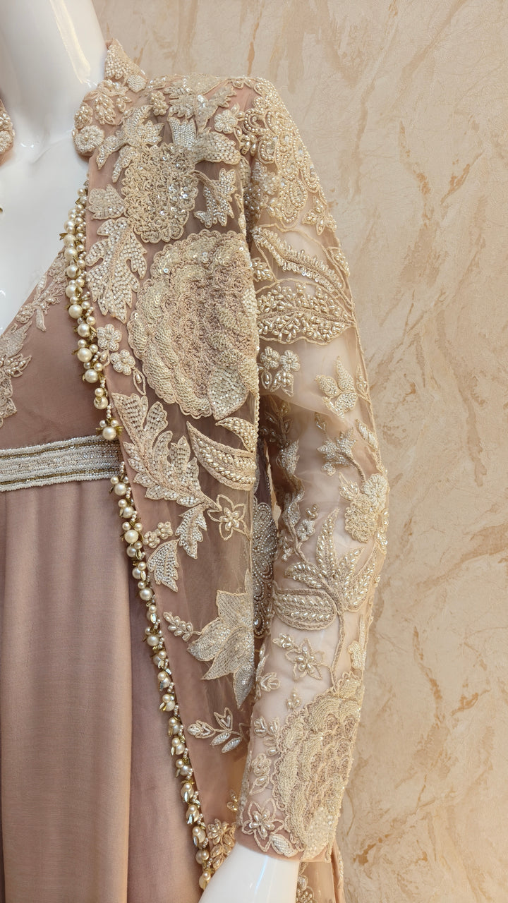 Peach Embroidered Anarkali Set with Jacket |VARUN BAHL