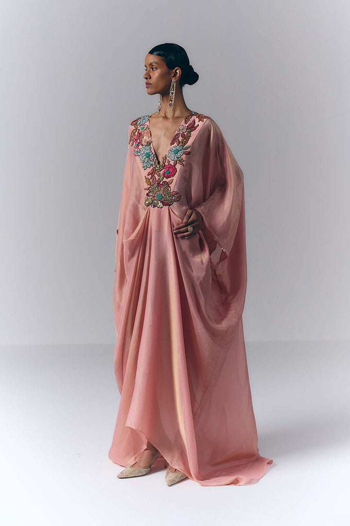 Pink Embroidered Draped Kaftan|VARUN BAHL