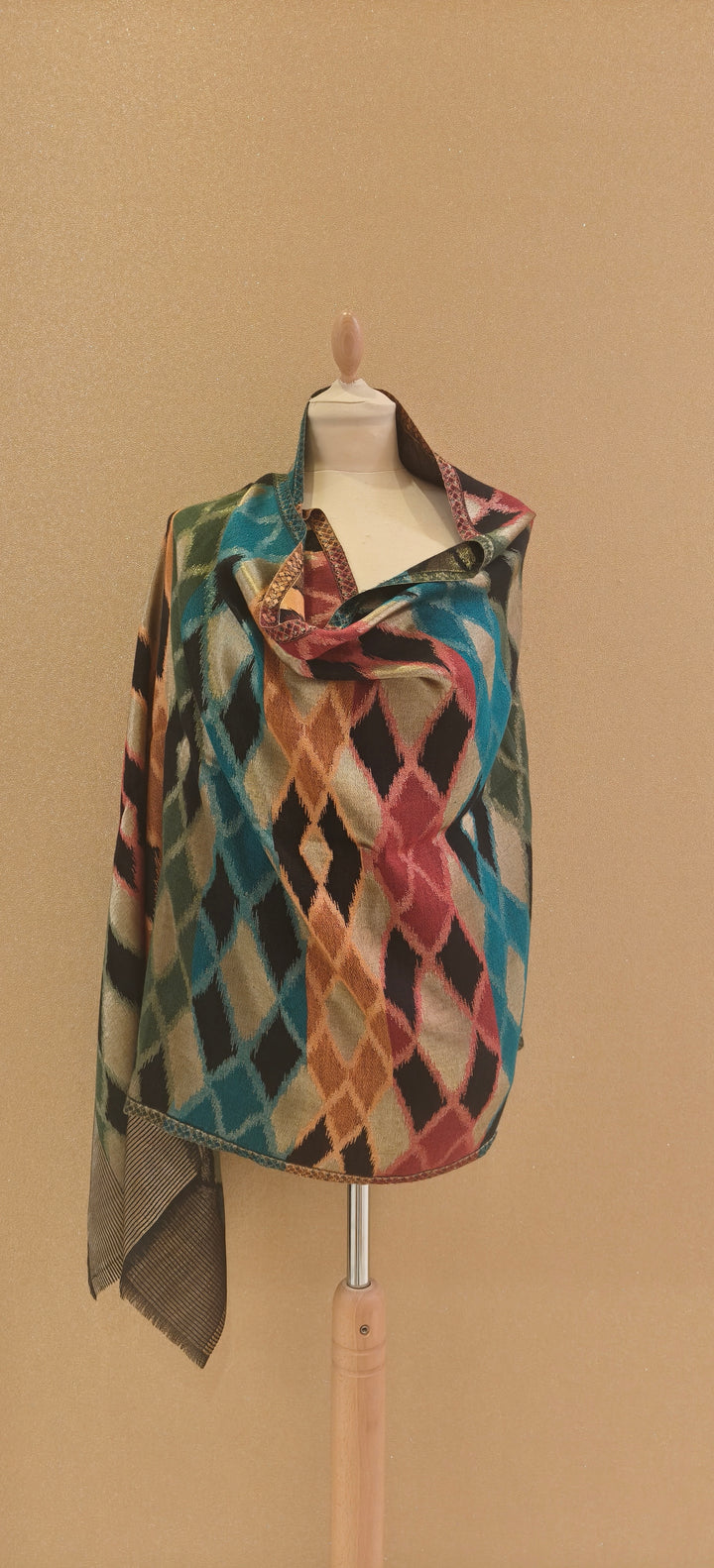 Multicolor Jewel Tone Reversable Zari Ikat Scarf |House of Inaayat