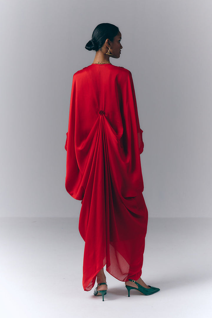 Crimson Draped Kaftan|VARUN BAHL