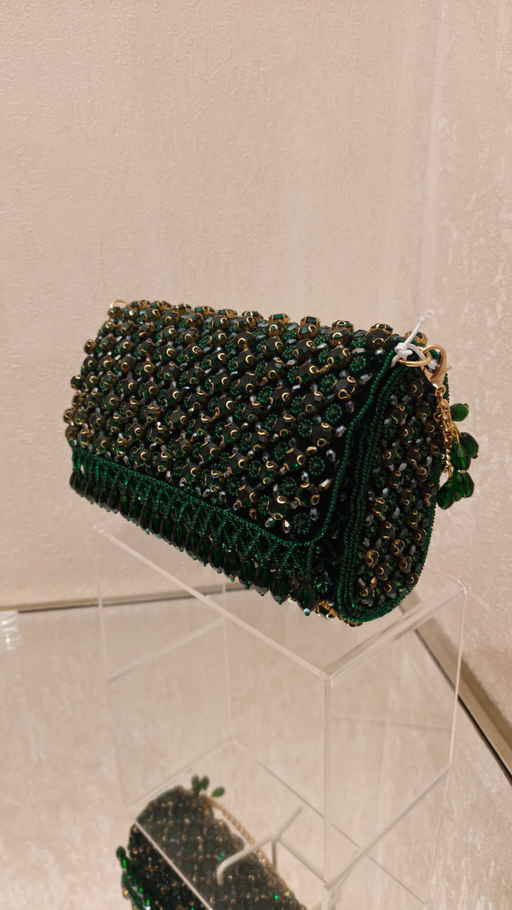Emerald Green Beaded Clutch |Al Falah