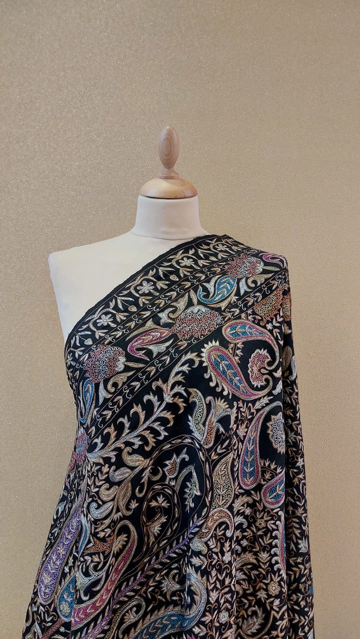 Black Sozni Jamawar Pashmina Shawl |AAMIR