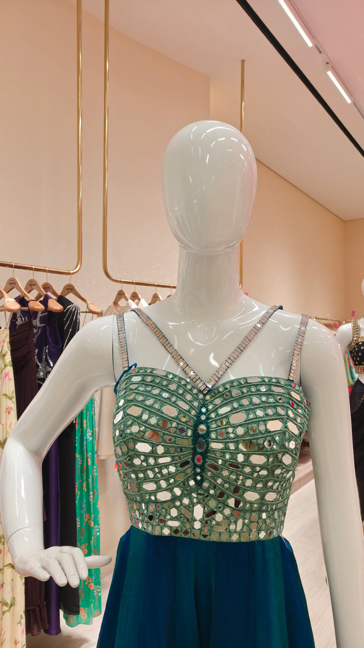Green and Blue Embellished Jumpsuit| AURAROZE