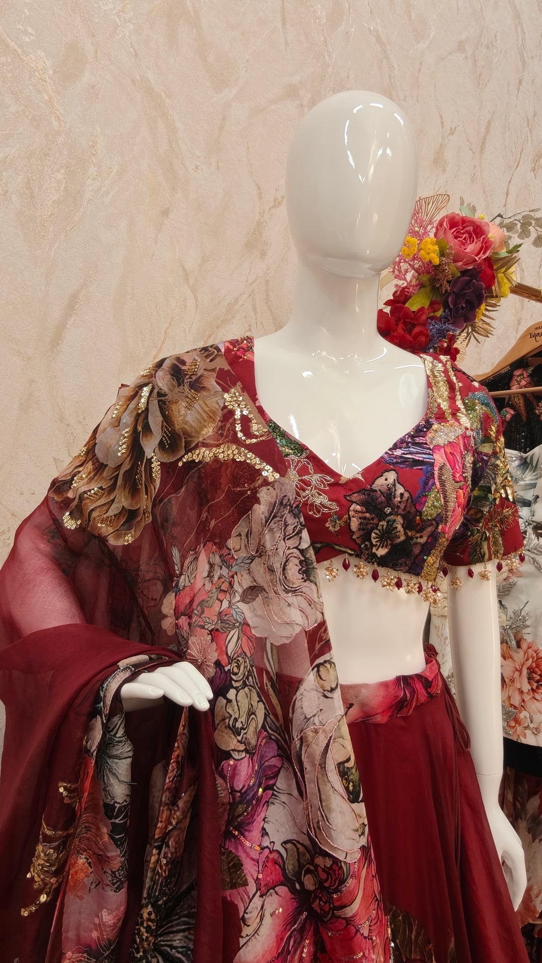 Maroon Printed Printed Lehenga Set |VARUN BAHL