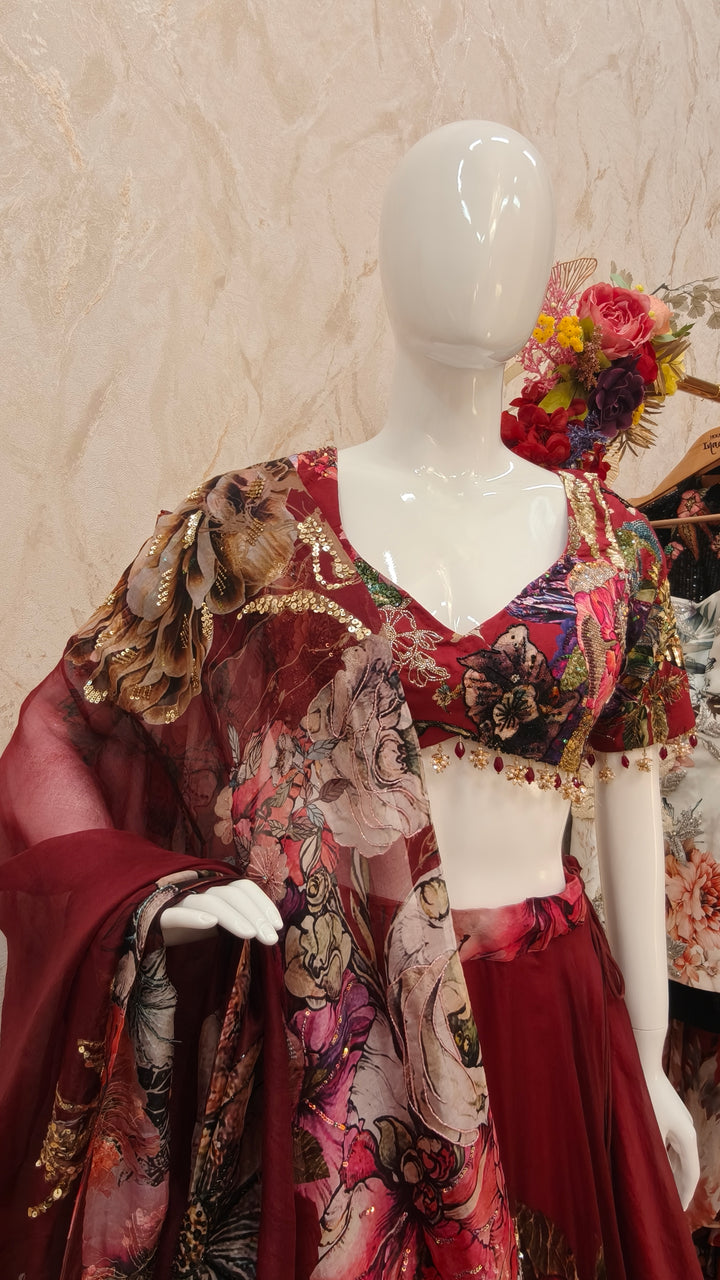 Maroon Printed Printed Lehenga Set |VARUN BAHL