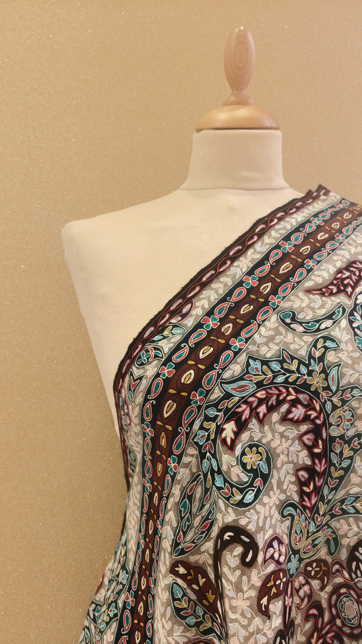 Beige Sozni Jamawar Pashmina Shawl AAMIR