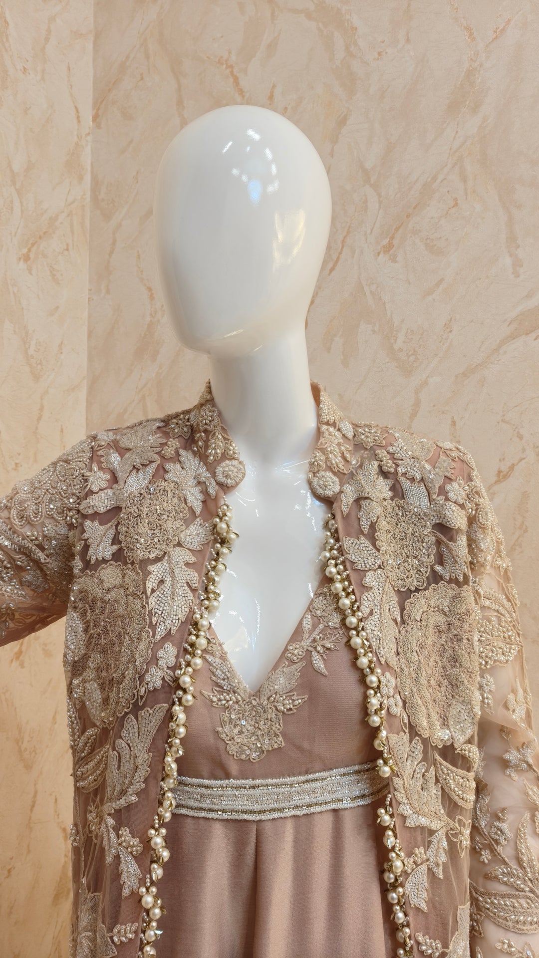 Peach Embroidered Anarkali Set with Jacket |VARUN BAHL