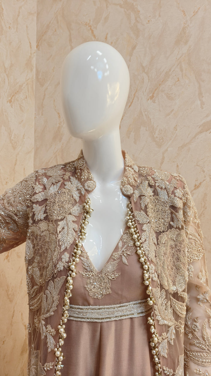 Peach Embroidered Anarkali Set with Jacket |VARUN BAHL