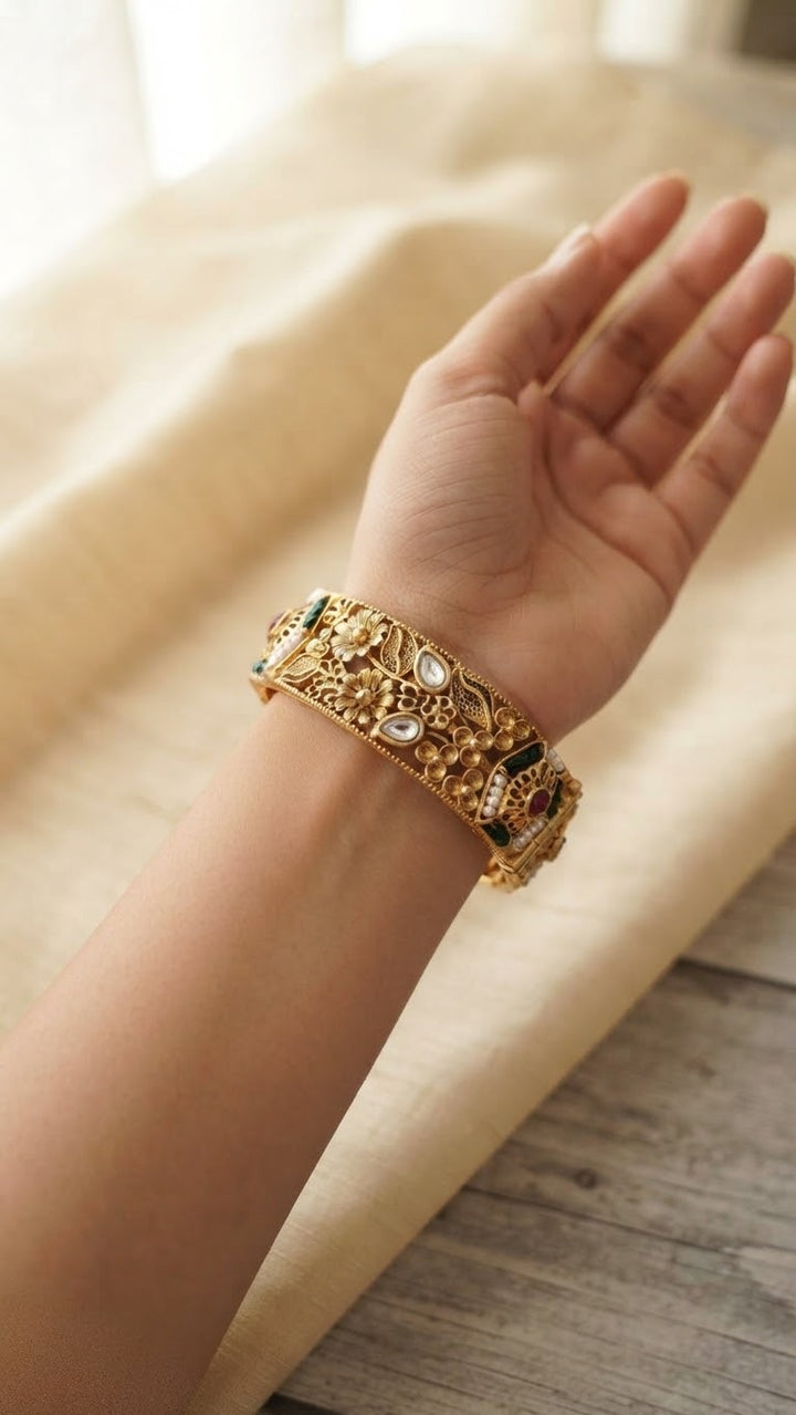Floral Motif Hinged Bangle|Vivinia by Vidhi Mehra