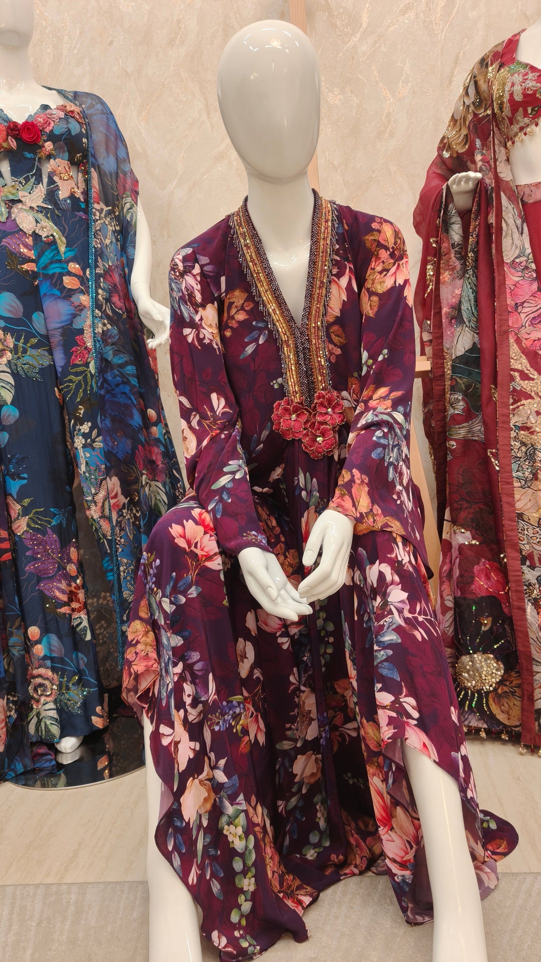 Plum Botanical Printed Kaftan Set|VARUN BAHL