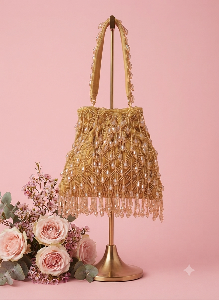 Golden Beaded Fringe Handcrafted Potli Bag| Al Falah
