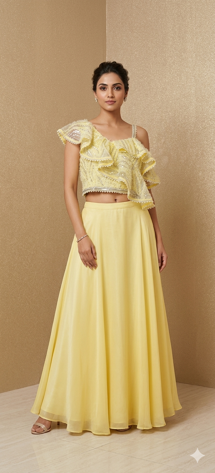 Sunshine Ruffle One-Shoulder Co-ord Set| Private Collections