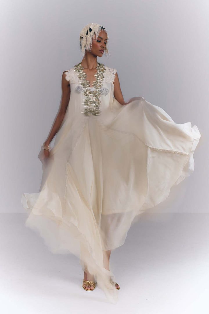 Ivory Cascade Dress|VARUN BAHL