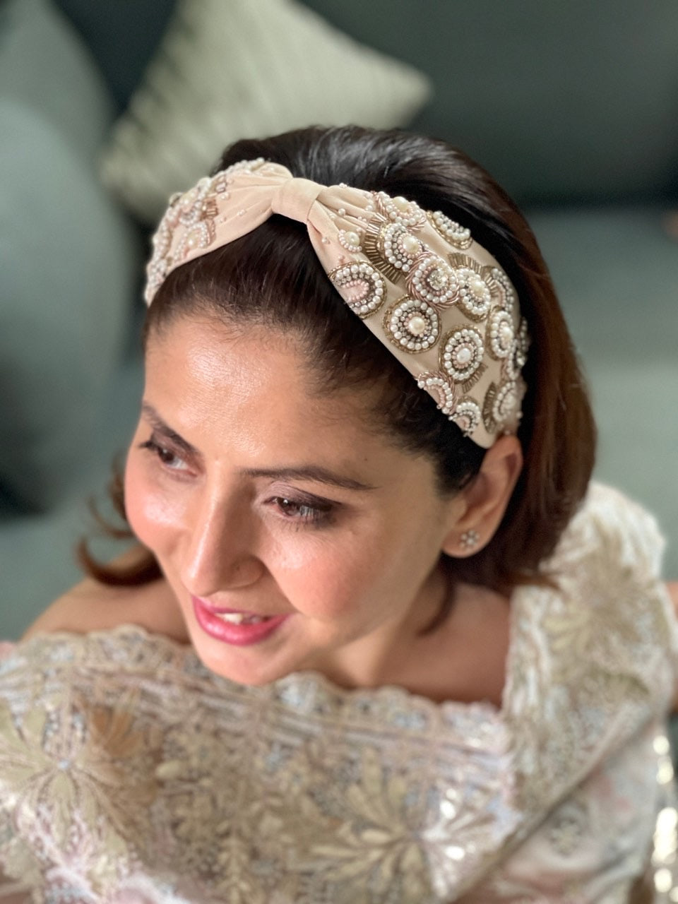 Valerie Nude Hand Embroidered Headband| Joey & Pooh