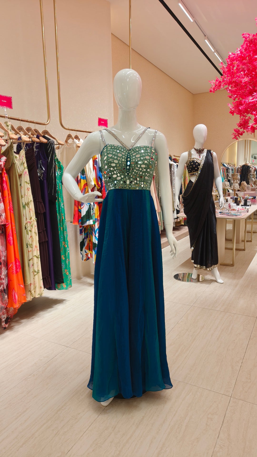 Green and Blue Embellished Jumpsuit| AURAROZE