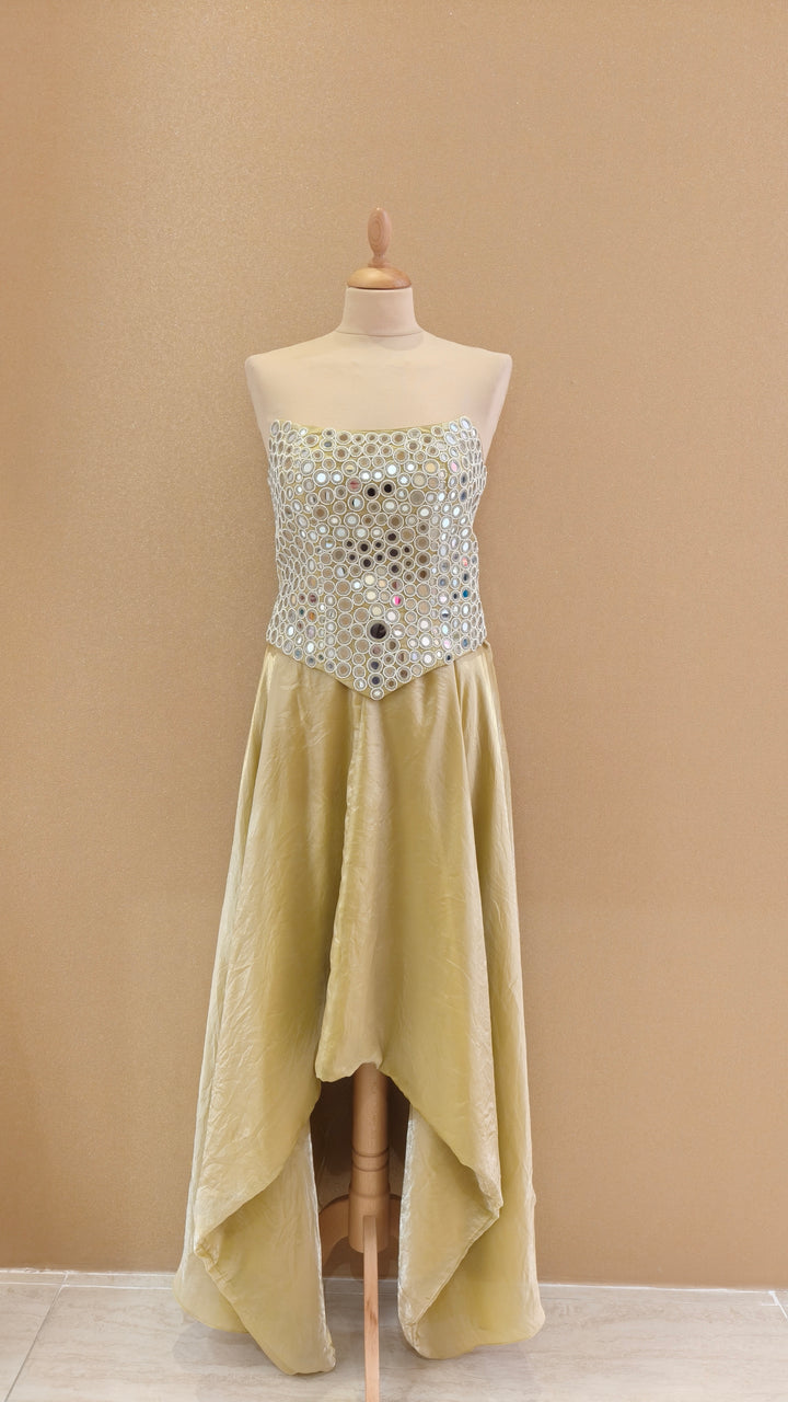 Gold Embellished Corset Top with Pants| AURAROZE