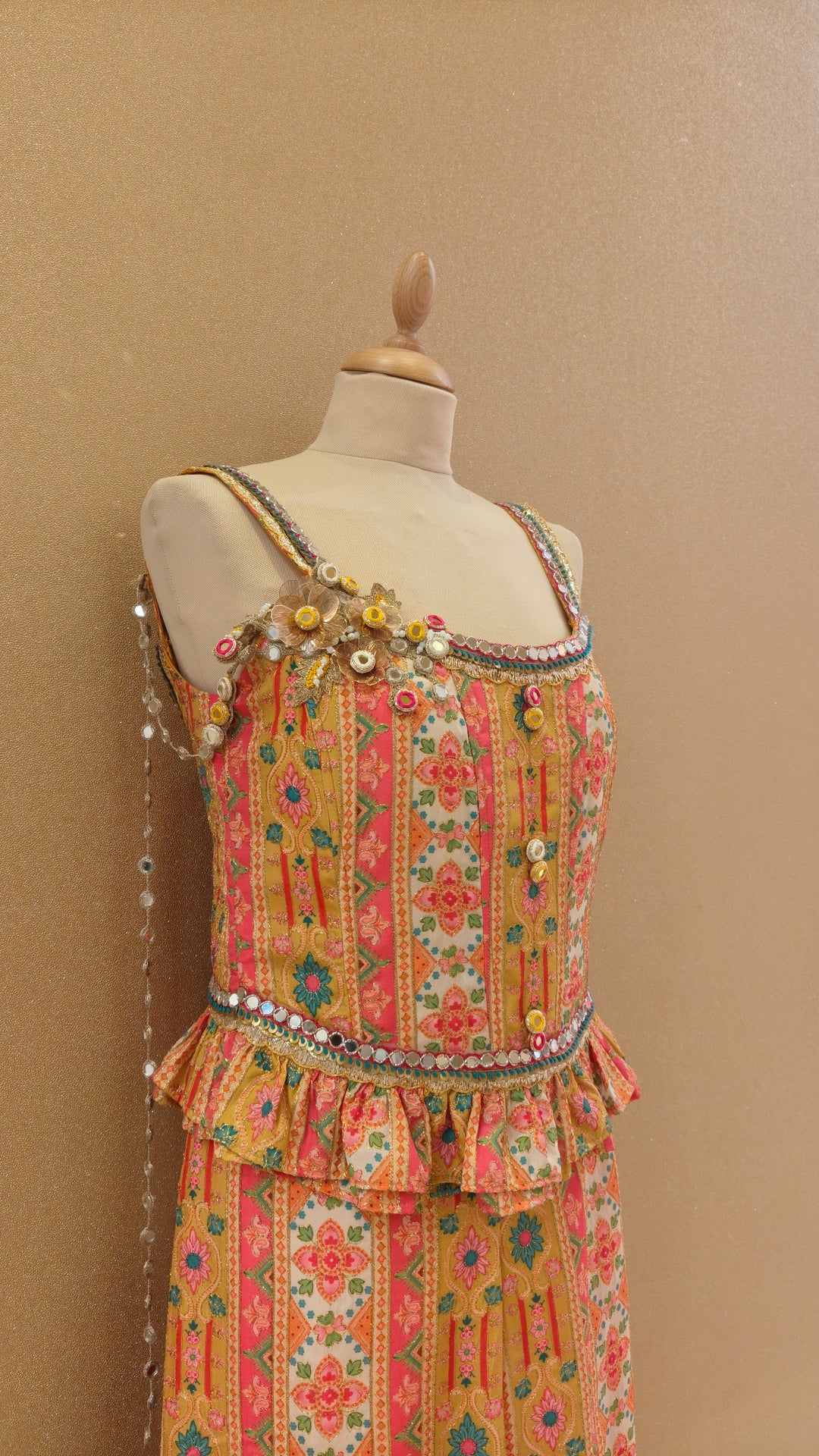 Yellow Printed Frill Top & Straight Pants Set| Private Collection