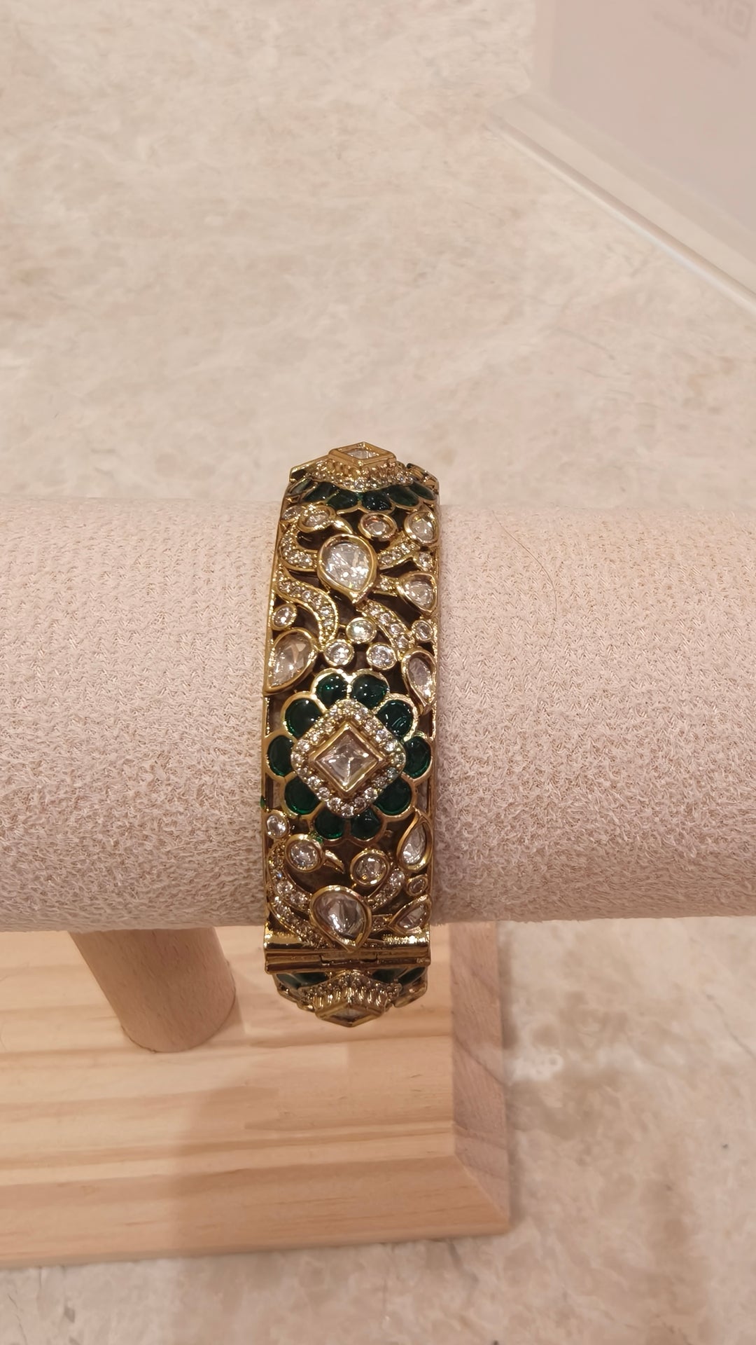 Royal Polki & Emerald Hinged Bangle|Vivinia by Vidhi Mehra