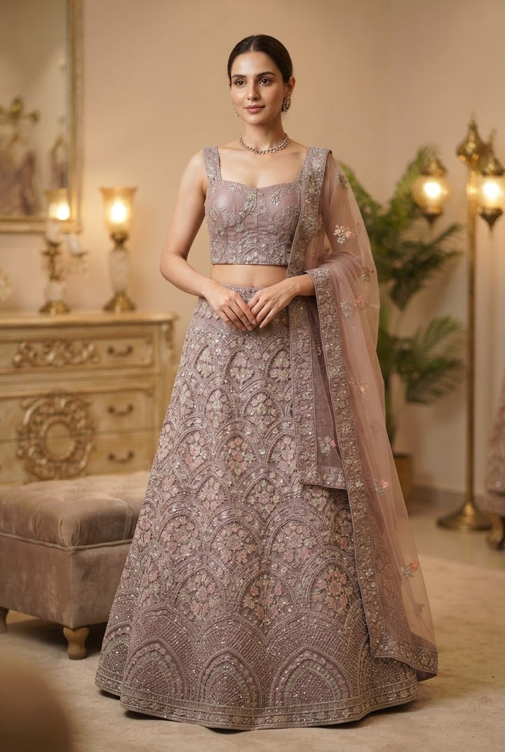 Shagun Dusky Rose Ornate lehenga | Inaayat by Divya Taimni