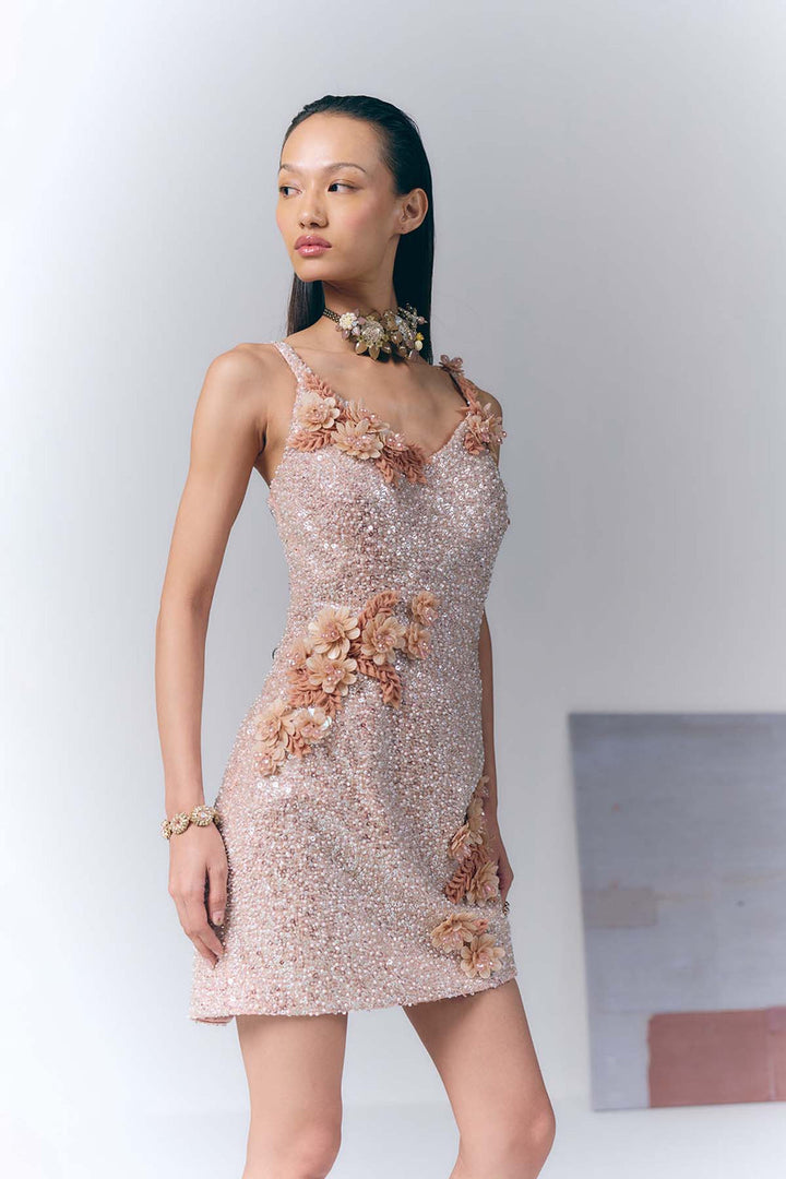 Floral Embellished Mini Dress|VARUN BAHL